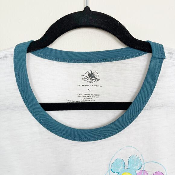 Disney Parks Mickey Ballon Makers Tee White Blue Teal Womens Small Short Sleeve - Picture 7 of 8